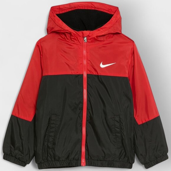 Nike Boys Fleece‑Lined Woven Rain Jacket Size 5 NWT 86K992 University Red